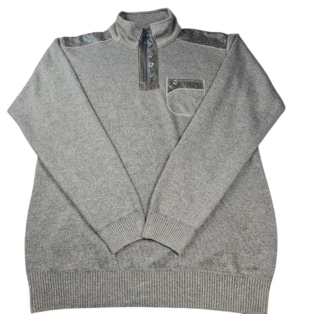 Silver Needle Sweater Mens XL 1/4 Zip Pullover High Neck Gray W/ Brown Accents‎